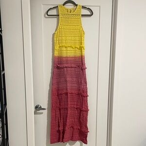 Yellow and Pink Lace Midi Dress